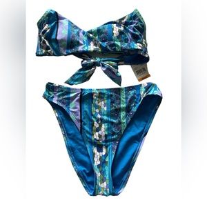 NWT LUCKY BRAND bikini, size Small, multicolored blue, ties in back, sma…